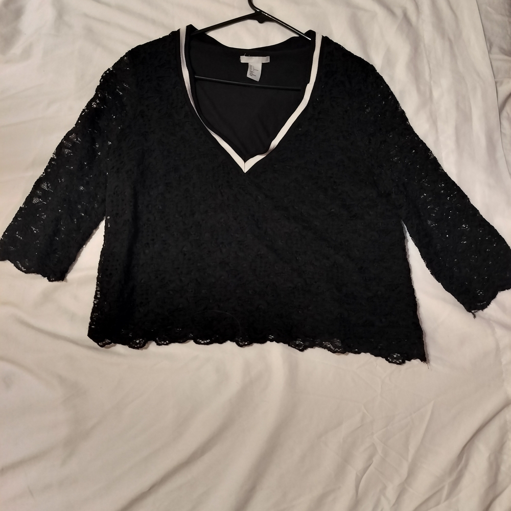 H&M Black Lace V-Neck Blouse